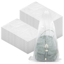 150 PCS Dust Bags Drawstring Storage Non Woven Handbags White 18.9x12.6 Inch