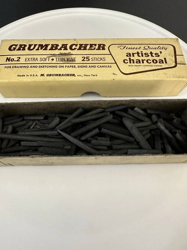 Antigo carvão de artistas Grumbacher nº. 2 palitos extra macios tamanho de videira - Imagem 2 de 4
