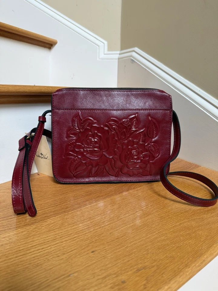 New Patricia Nash Vallata Ruby Red Tooled Leather Crossbody Shoulder Bag NWT