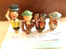 4 - Mechanical Bottle Stoppers - Germany- Hand Carved and Painted 5 1/2"- 4 1/4"