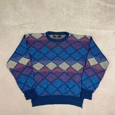 Vintage Knitted Jumper Abstract Patterned Grandad Knit Sweater Men's L