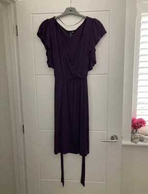 H&M purple floaty dress size 38/10 capped sleeve tie waist - Image 1 of 4