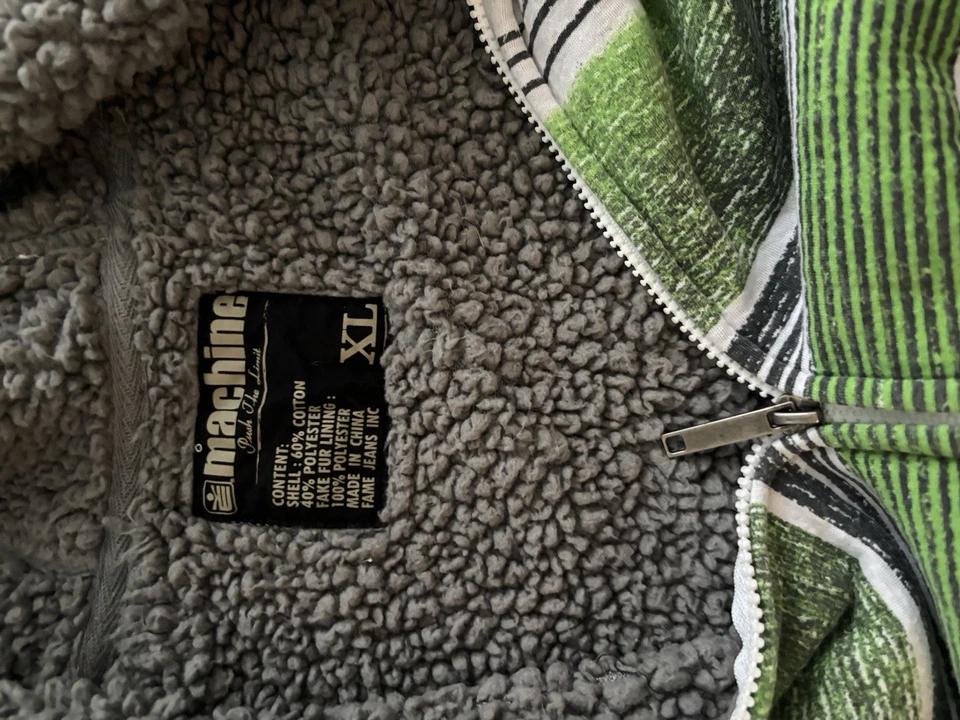 Abrigo Chaqueta Hombre XL Piel A Rayas Aislada Grunge Patinador Verde Cremallera Y2K Foto 3 de 3