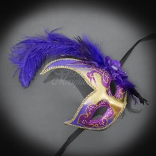Feather Masquerade Party Mask Gold Purple M6131