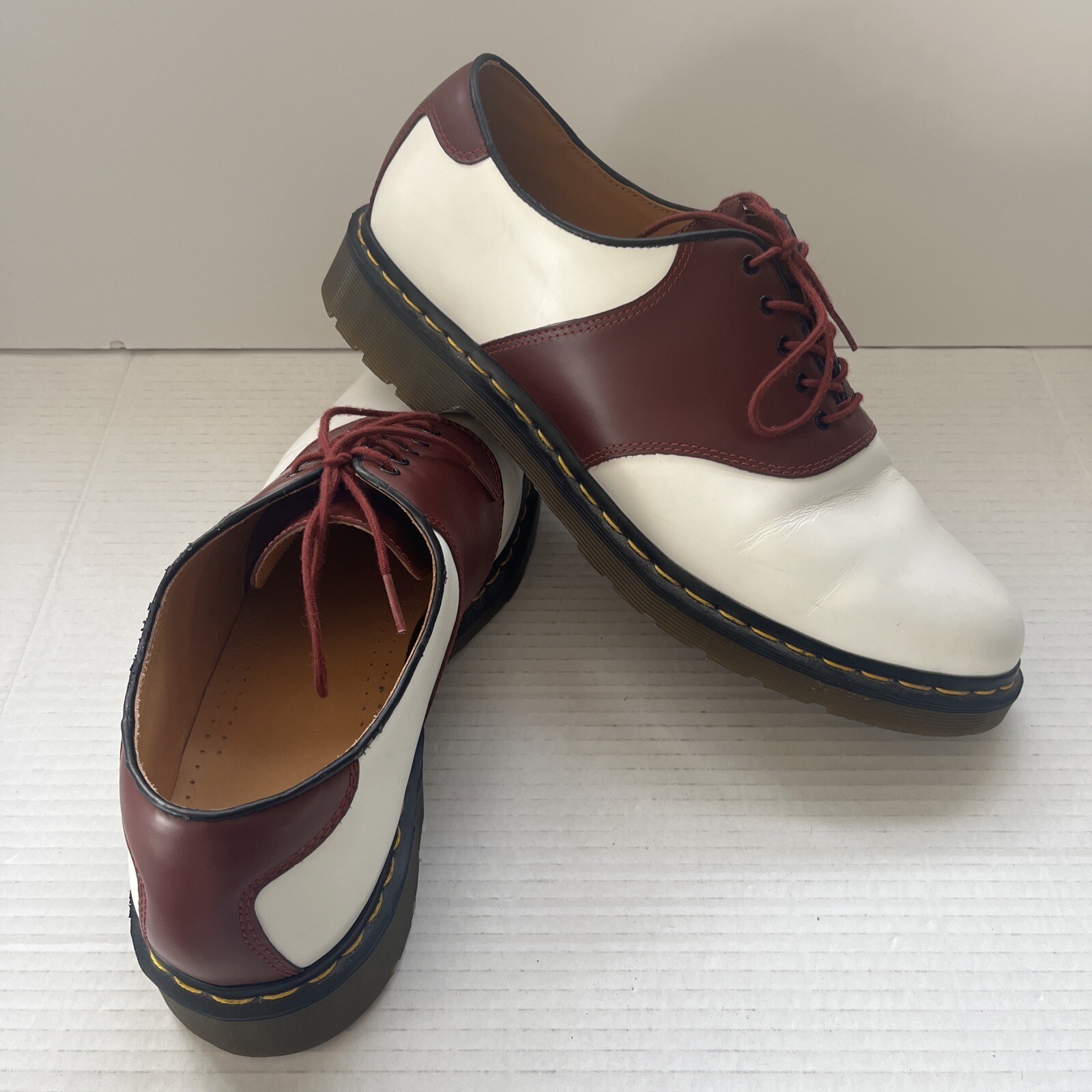 Rare Men's 14 Doc Martens Rafi Saddle Shoes - White & Burgundy image 10