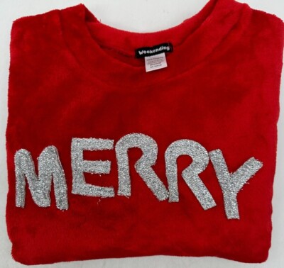 Weekending Red Plush Pajama Lounge Shirt ''Merry'' Women's M or L