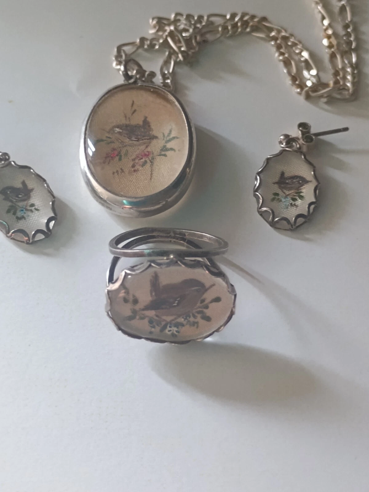 Vintage AM Silk Silver Pendant ANNA MORRIS RING EARRINGS SET Silver