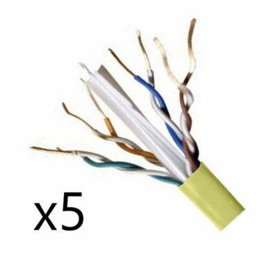 Lot of 5 - CAT6E Ethernet 550MHz CMR Cable Yellow 1000FT 23 AWG COPPER