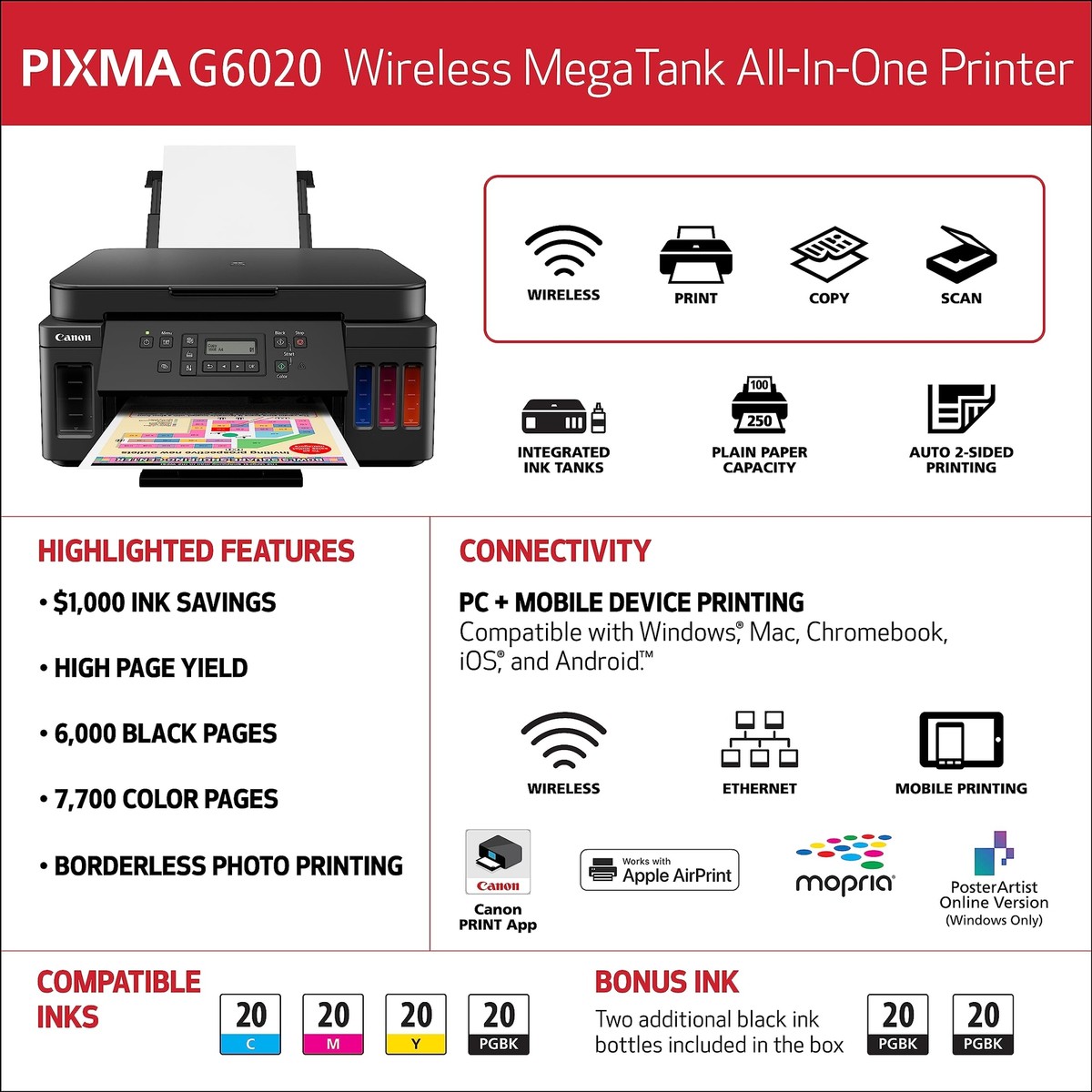 Canon G6020 インクジェットプリンター 本体 Canon PIXMA G6020 All-in-One Inkjet Printer for sale online | eBay