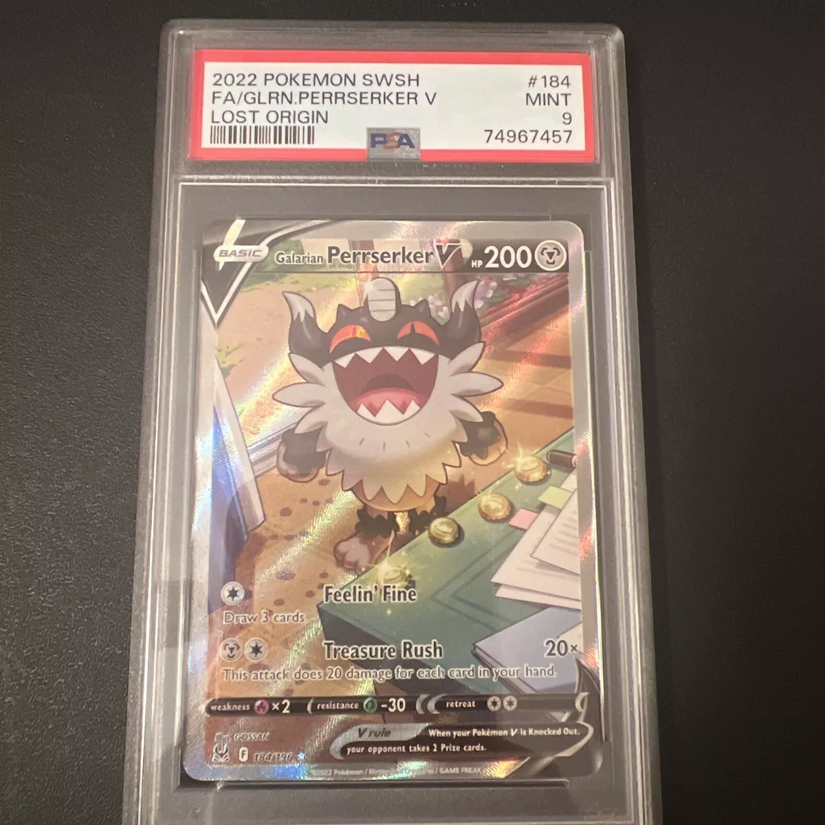 2022 Pokmon Lost Origin #184 Galarian Perrserker V Ultra Rare SGC
