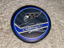MATTHEW MATT PHILLIPS SIGNED WASHINGTON CAPITALS REVERSE LOGO HOCKEY PUCK COA