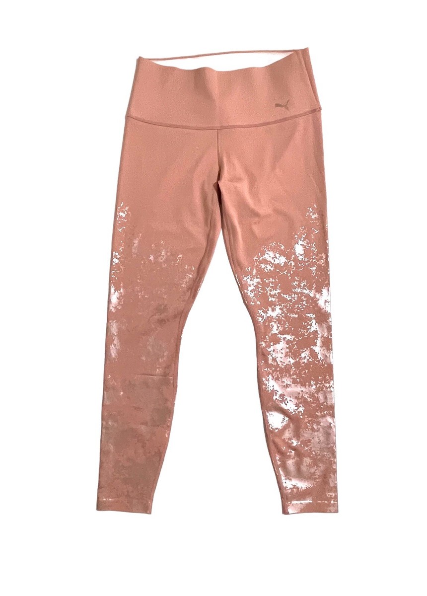 Puma Leggings Pink Rose Gold Foil Cameo Brown - Pink SZ L NWT | eBay