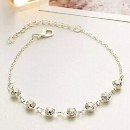 4Ct Round Cut Lab Created Diamond Bezel set Anklet 14K White Gold Plated Women's - Picture 4 of 4
