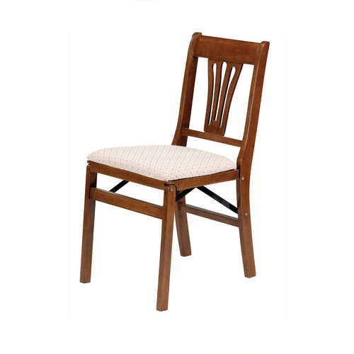 MECO Stakmore Urn Wood Upholstered Seat Folding Chair Set, Fruitwood (2 Pack) - Picture 3 of 5