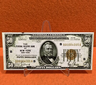 1929 FIFTY DOLLAR BILL (STICKER!) Low Serial Number (READ DESCRIPTION !!)
