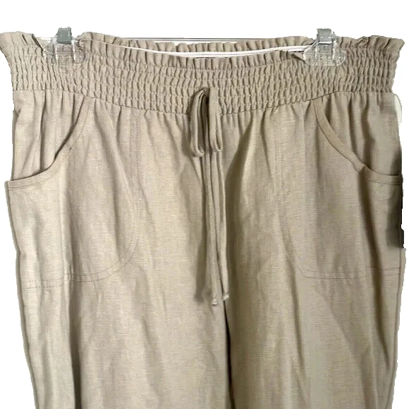 BCX 亚麻女式米色阔腿 4 口袋休闲裤,尺寸 L — 第 2/4 张图片