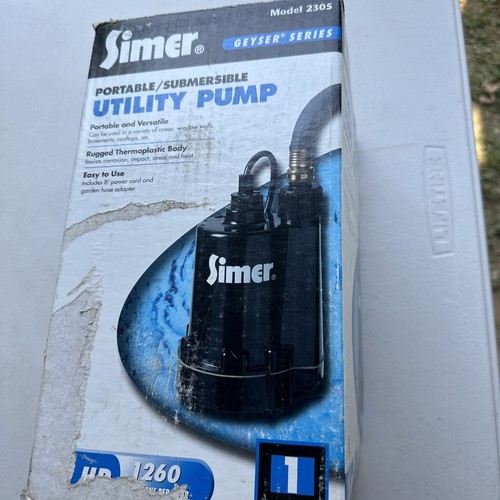 Simer 2305 Geyser 1/6 HP Submersible Utility Pump 1260 gal/hr New Open