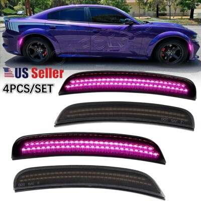 For 2015-2023 Dodge Charger Smoked LED Front Rear Side Marker Lights Pink Purple