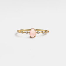 Natural Oval Pink Crystal Rose Quartz Stacking Ring in 925 Sterling Silver