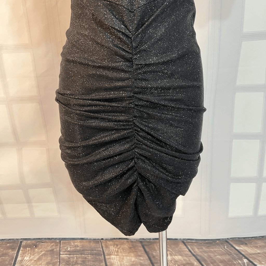 Prettylittlething Black NWT Glitter Ruched Puff Sleeve Cup Detail Bodycon  Dress | eBay