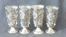 4 VINTAGE ART DECO PIERCED STERLING SILVER TEQUILA 1OZ SHOT CUPS GLASSES MEXICO