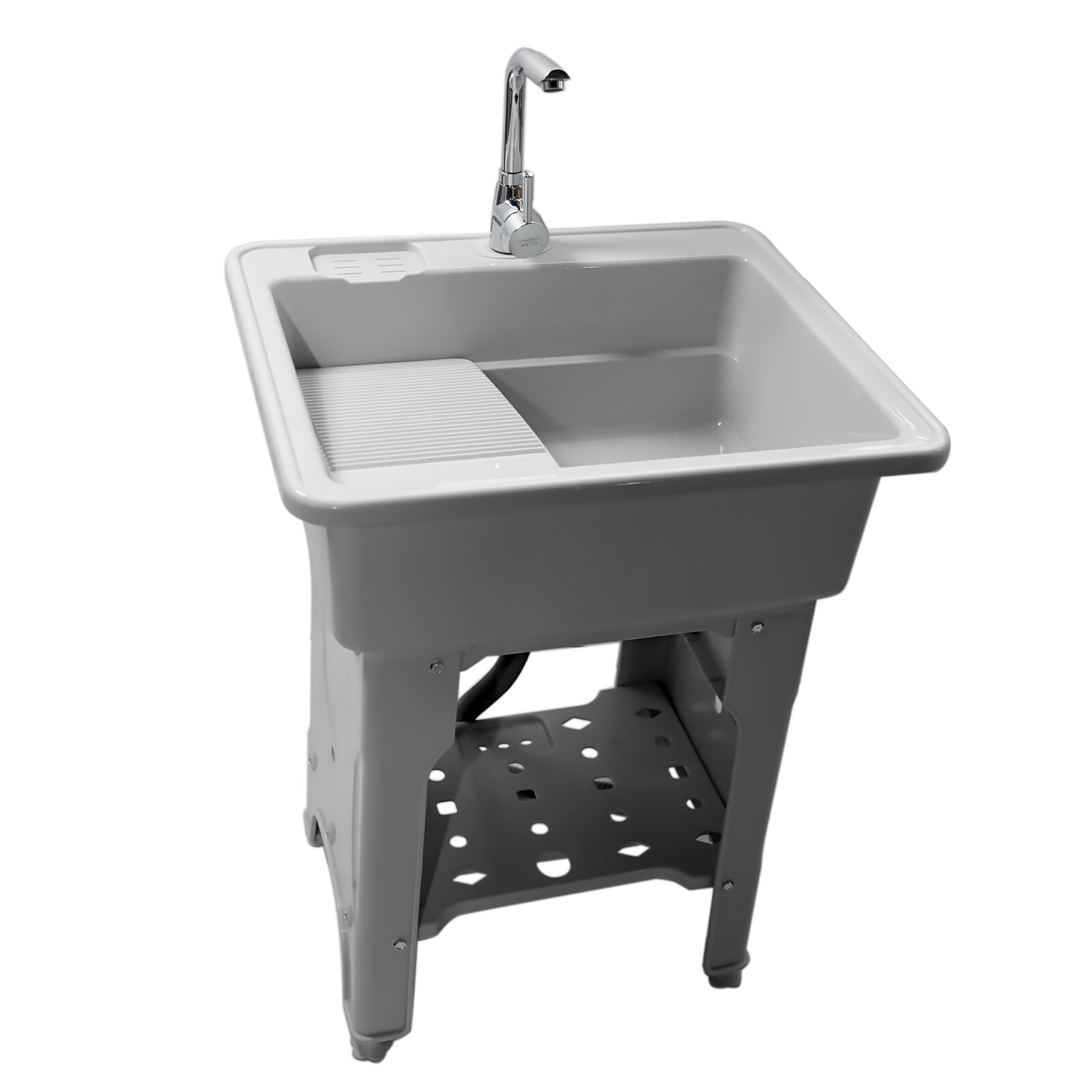 Spacious Gray Utility Sink Laundry Tub Freestanding Sink Wash Station w/ Faucet