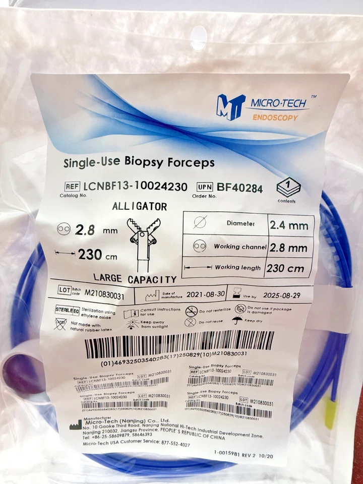 OLYMPUS, CONMED, BOSTON SCIENTIFIC, COOK, STERIS, MEDWORK, CORDIS Micro-Tech Biopsy Forceps, 2.8mm x 230cm, BF40285, Lg Cap Alligator Jaw, 2025