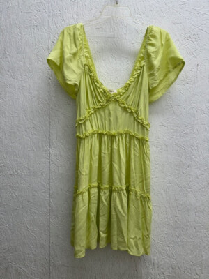 Urban Rose Lime Solid Challis Flutter Ruffle Tiered Dress - Women's Size L