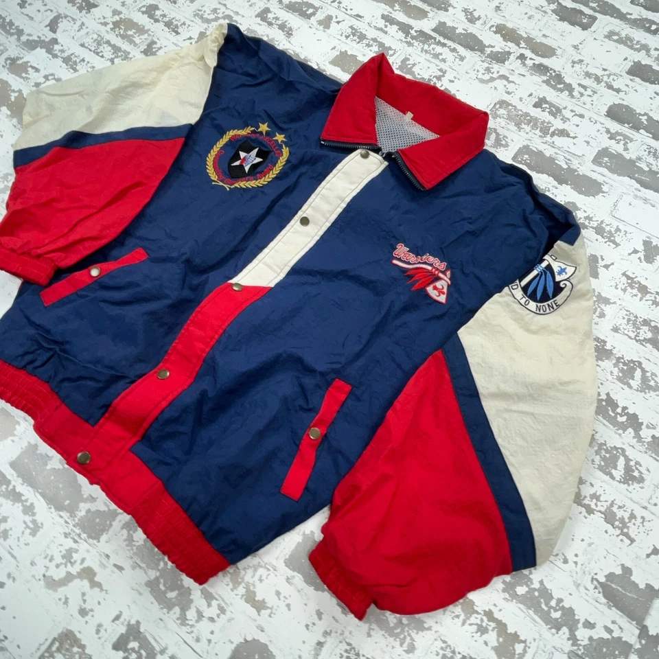 Chaqueta acolchada india vintage para hombre grande roja blanca azul cortavientos abrigo años 80 90 Foto 4 de 4