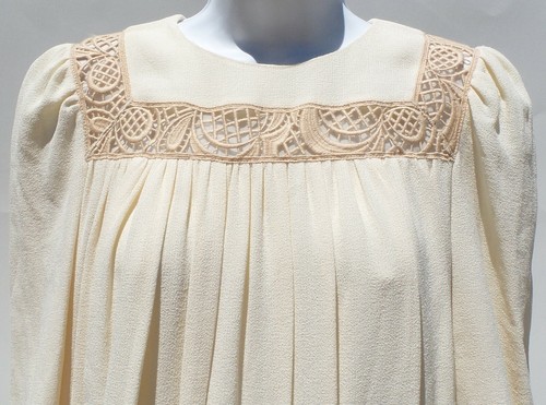 CHLOE 15A Vanilla Ivory Creme Natural Beige Embroidered Lace Inset Dress FR 38 - Picture 3 of 12