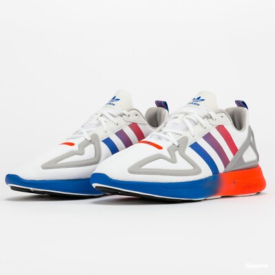 ADIDAS Men's ZX 2K FLUX Sneakers | White/Grey/Blue/Red | Size