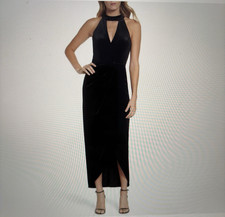 NEW XSCAPE Dress Women's 8 Black Velvet Choker Faux Wrap Maxi Cocktail Goth
