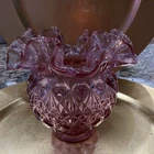 Fenton Pink Pressed Glass Vase Diamond Ruffled Decorative Glossy Collectible