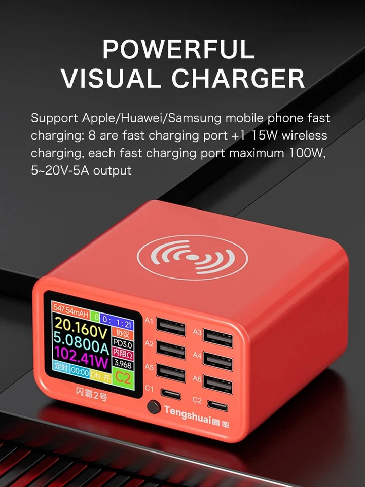 320W 8 Port USB Charger Station QC3.0 USB-C PD Wireless Fast Charging - Image 4 of 4