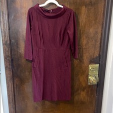 Talbots Women's Red Sheath Dress with Cowl Neck 3/4 Sleeves Size 4