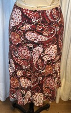 New York Com. Womens Peach Red Blk White Paisley Silk A-Line Skirt Sz L Used