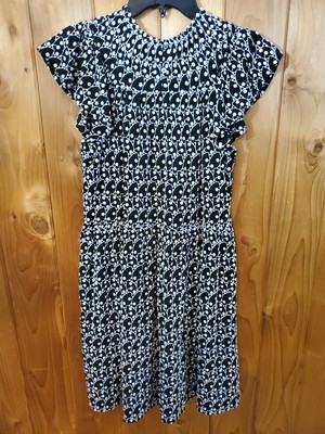 Loft Sz XS Black White All Over Embroidery Lined Rayon Modal Woven Dress