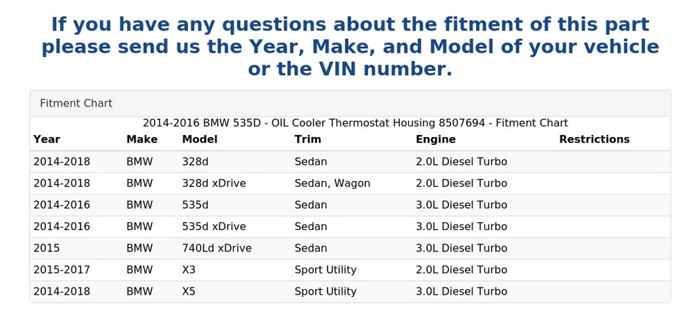 2014-2016 宝马 535D - 油冷却器恒温器外壳 8507694 — 第 4/4 张图片