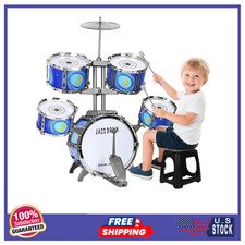 Upgraded Kids Drum Set for Toddlers 3-5, Plastic Jazz Drum with Stool Toy