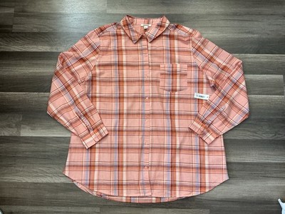 NWT Goodthreads Cotton Long Sleeve Orange Plaid Oversized Shirt XXL Cabincore