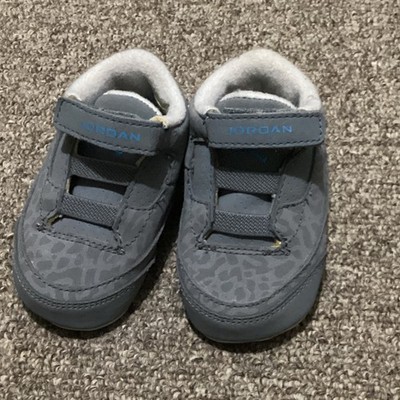 Jordan Gray Animal Print Baby Sneakers Hook & Loop Blue Logo Comfort
