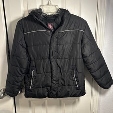 SWISS TECH Youth Kids Puffer Jacket Coat Size Large 10-12 Black With Hood