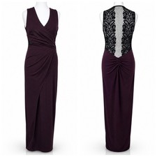 Lipsy London Plum Burgundy Lace Back Maxi Dress UK 12 Prom Evening Formal Gown