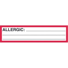 Allergy Warning Labels, ALLERGIC TO: - Red / White, 5-1/2" X 1-3/8" Roll of