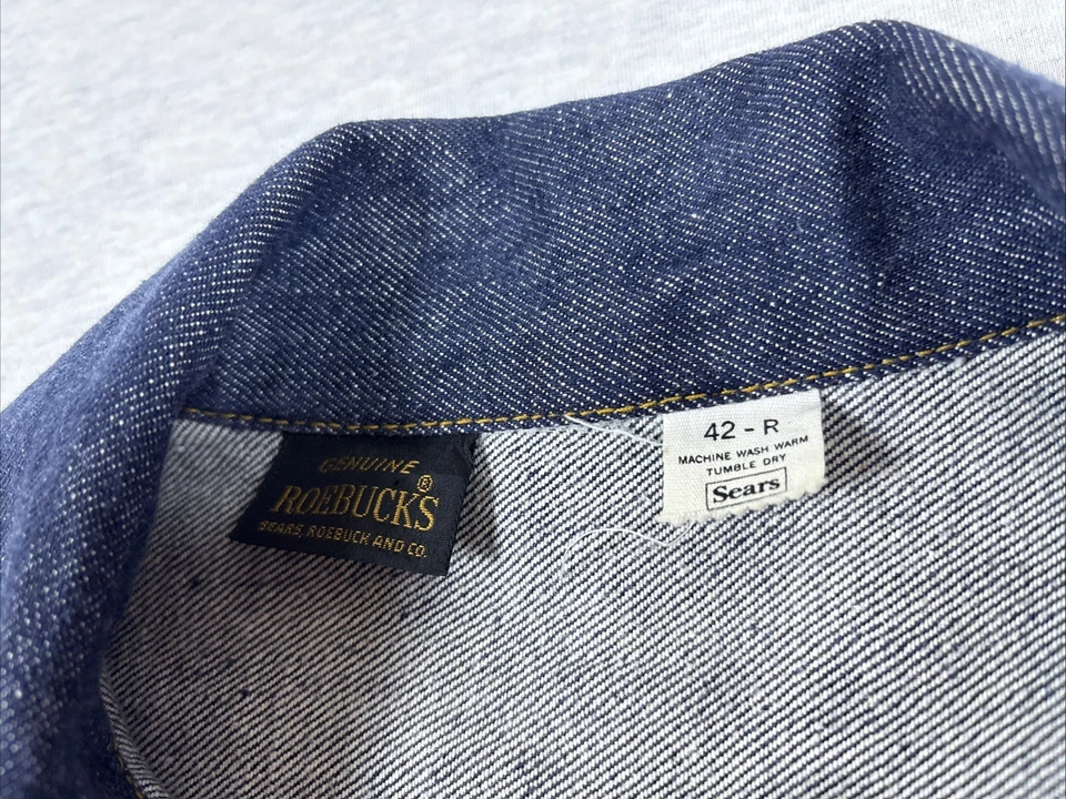 VINTAGE 70s Sears Genuine Roebucks Selvedge Denim Dark Jean Jacket Men 42 - Image 2 of 4