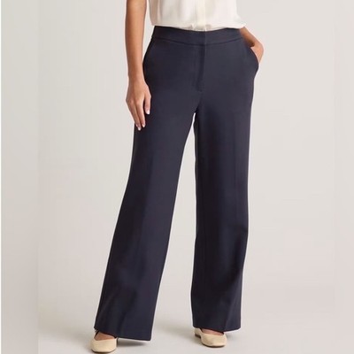 Quince Womens 8 Navy Pants Ultra-Stretch Ponte Trousers Blue Wide Leg Workwear