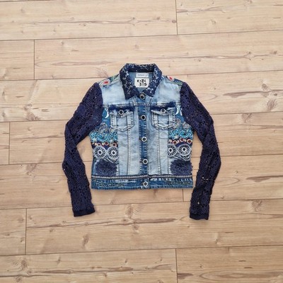 Desigual Denim Jacket   Blue/Multicolor   Women s size 40 approx. L
