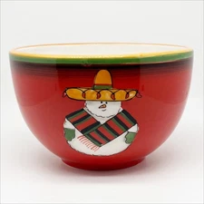 Clay Art Jalapeno Snowman Hand Painted Red Festive Holiday Bowl