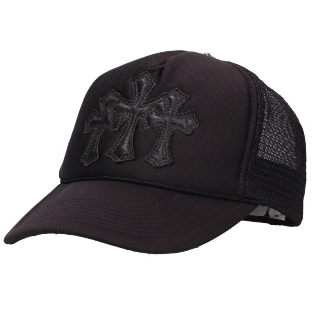 Chrome Hearts TRUCKER CAP leather Patch Mesh Hat With Crosspatch Crossball Used thumbnail 2