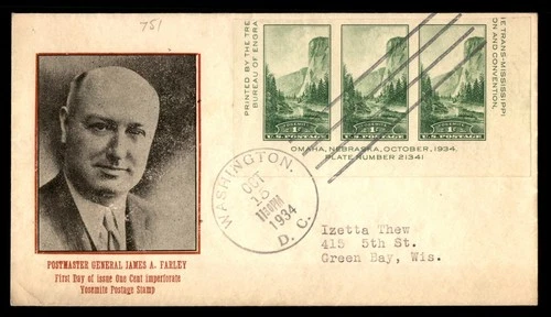 Mayfairstamps US FDC 1934 Yosemite 1c James A Farley First Day Cover cca_18001
